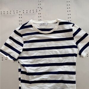 Zara navy  & White Striped Short Sleeve Tee